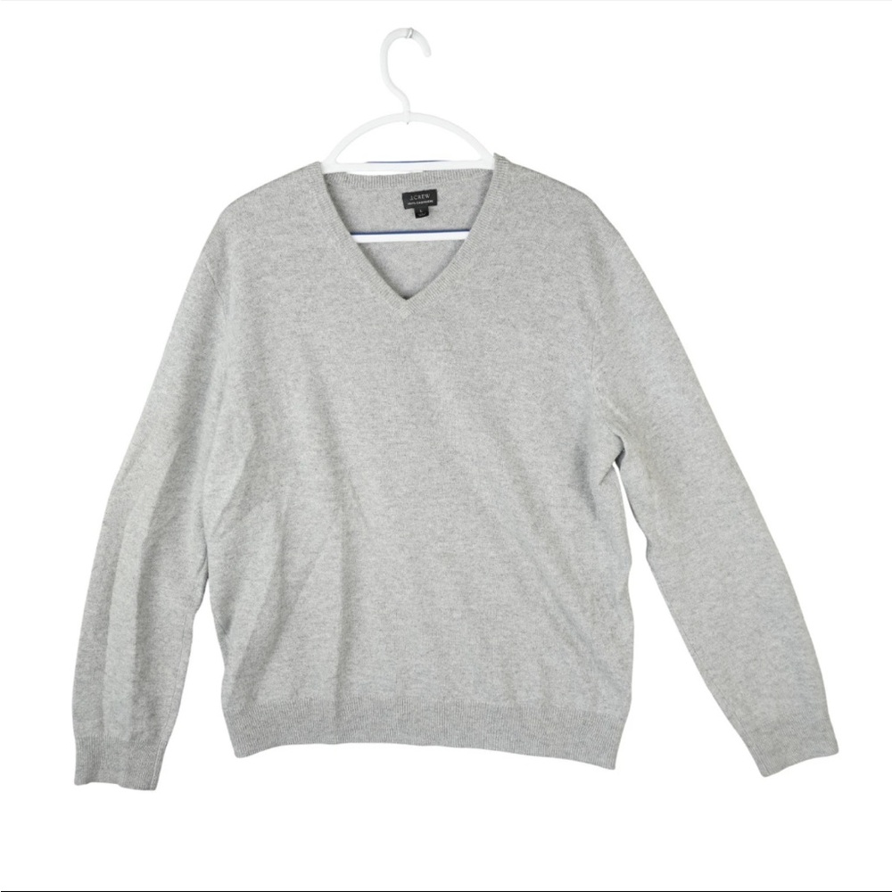 J.Crew Sweater Mens Size Large 100% Cashmere Gray V-Neck Knit Lightweight